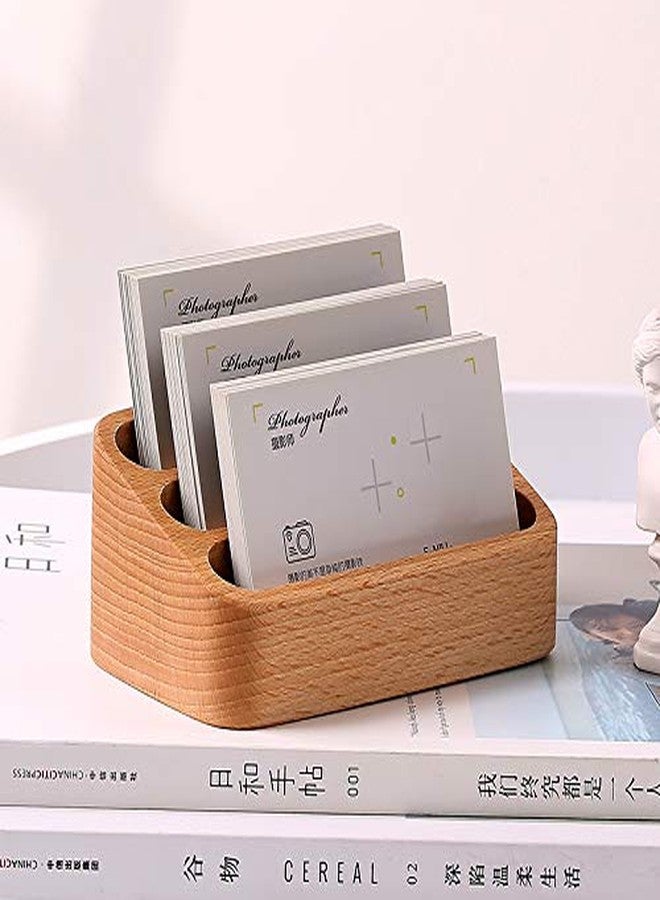Sizikato Wooden Business Card Holder for Desk, 3 Card Slots Business Card Display Holder Stand - Image 3